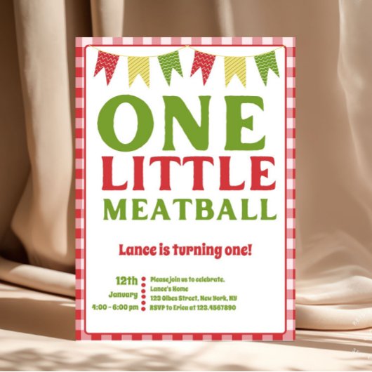 One Little Meatball First Birthday Invitation 招待状