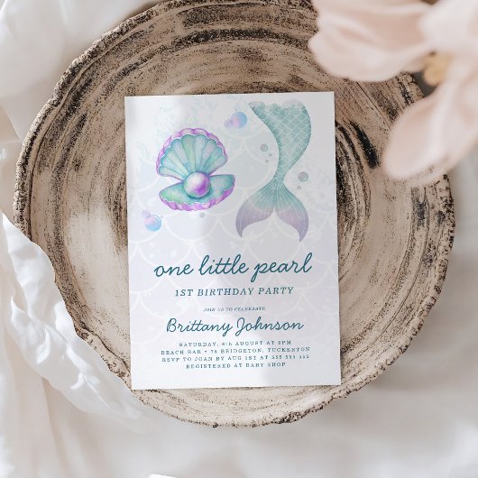 One Little Pearl 1st Birthday 招待状