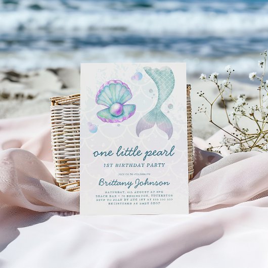 One Little Pearl 1st Birthday 招待状