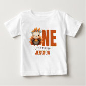 One Little Turkey Thanksgiving 1st Birthday Name  ベビーTシャツ (正面)