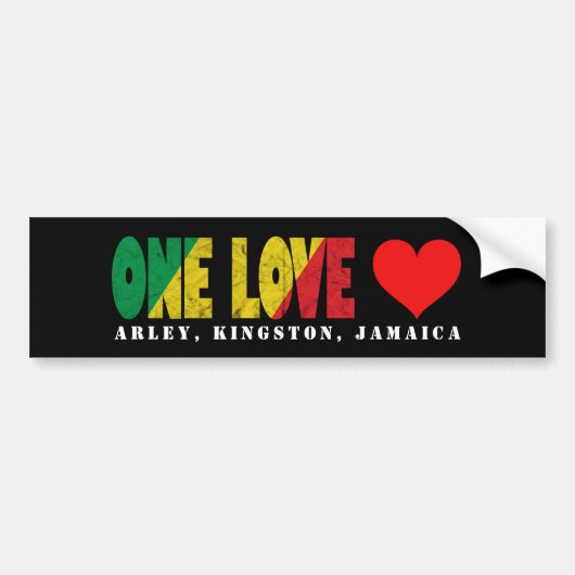 ONE LOVE 平和と愛の引用 バンパーステッカー (正面)