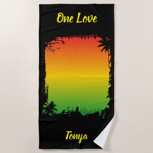 One Love Jamaica Tropical Sunset ビーチタオル (正面)