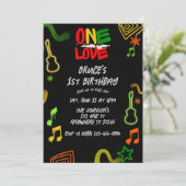 One Love Music Black Red Gold Green 1st Birthday 招待状 (スタンド正面)