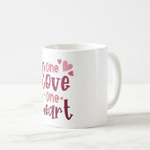 One Love One Heart Valentines Typography コーヒーマグカップ (正面右)
