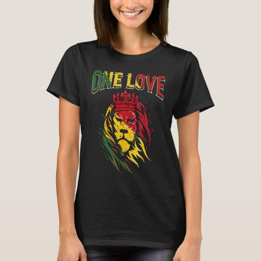 One Love Rasta Lion Jamaican Pride Reggae African Tシャツ (正面)