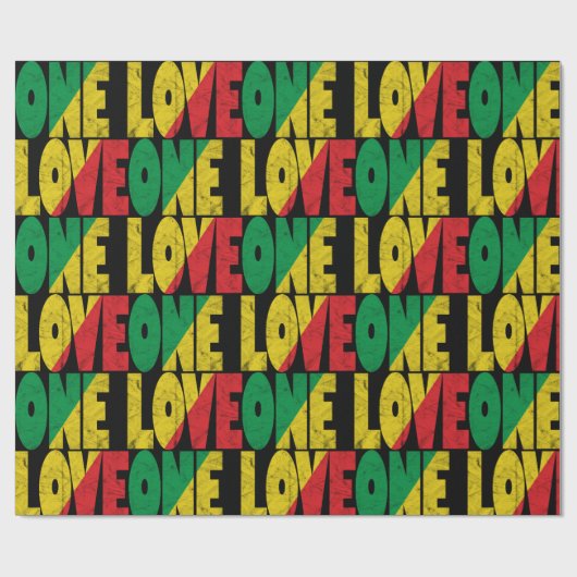 One Love Rasta Reggae Typographic Pattern ラッピングペーパー (フラット)
