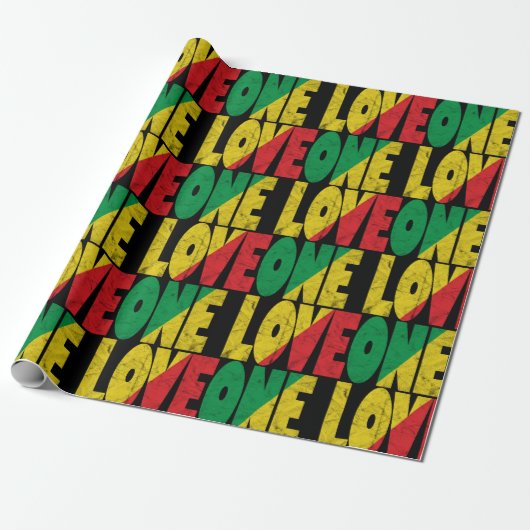 One Love Rasta Reggae Typographic Pattern ラッピングペーパー (アンロールド)