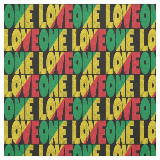 One Love Rasta Reggae Typographic Print ファブリック (見本)