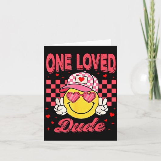 One Loved Dude Checkered Heart Valentines Day Boys カード (正面)