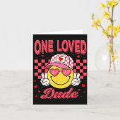 One Loved Dude Checkered Heart Valentines Day Boys カード (黄色い花)