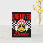 One Loved Dude Checkered Heart Valentines Day Boys カード (黄色い花)