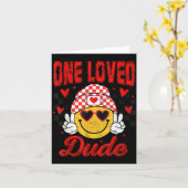 One Loved Dude Checkered Heart Valentines Day Boys カード (黄色い花)