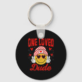 One Loved Dude Checkered Heart Valentines Day Boys キーホルダー (正面)