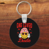 One Loved Dude Checkered Heart Valentines Day Boys キーホルダー (正面)