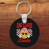One Loved Dude Checkered Heart Valentines Day Boys キーホルダー (正面)