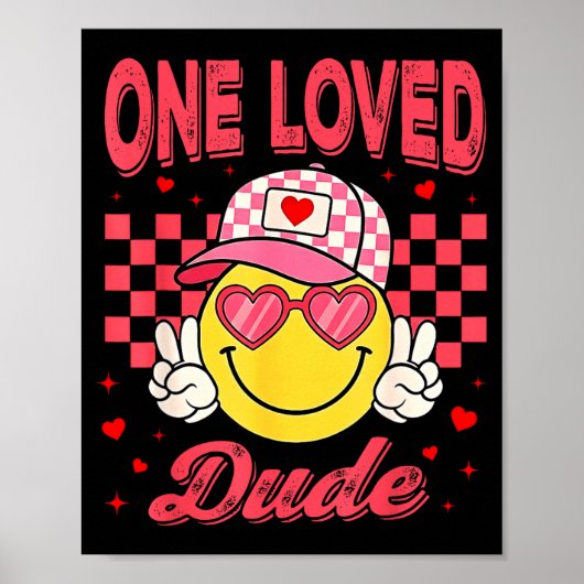One Loved Dude Checkered Heart Valentines Day Boys ポスター (正面)