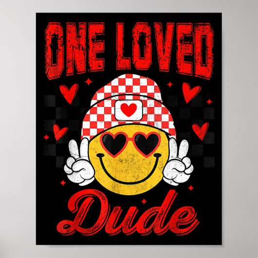 One Loved Dude Checkered Heart Valentines Day Boys ポスター (正面)