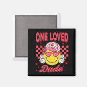 One Loved Dude Checkered Heart Valentines Day Boys マグネット (正面/裏面)