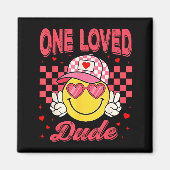 One Loved Dude Checkered Heart Valentines Day Boys マグネット (正面)