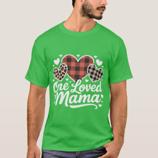 One Loved MAMA Cute Plaid Heart Family Valentine f Tシャツ