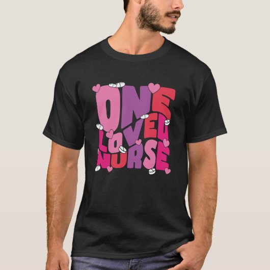 One Loved Nurse Valentines Day Heart Stethoscope N Tシャツ (正面)