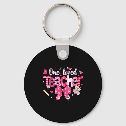 One Loved Teacher Coquette Bow Pencil Valentine Gi キーホルダー (正面)