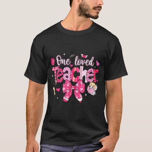 One Loved Teacher Coquette Bow Pencil Valentine Gi Tシャツ (正面)