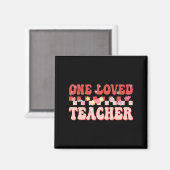 One Loved Teacher Happy Valentines Day Retro Groov マグネット (正面/裏面)