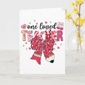 One Loved Teacher Teacher Valentine Pencil Bow  カード (黄色い花)