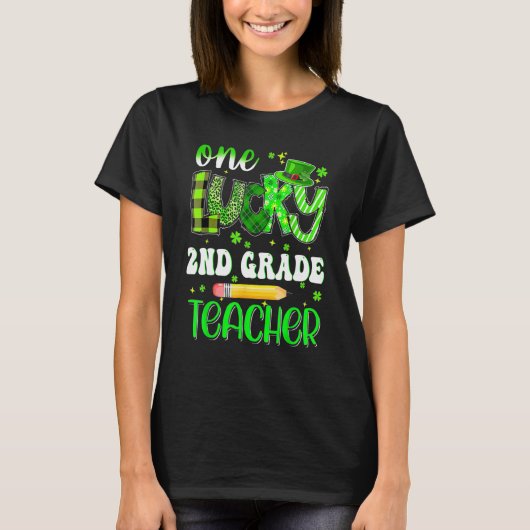 One Lucky 2nd Grade Teacher Pencil Shamrock St Pat Tシャツ (正面)