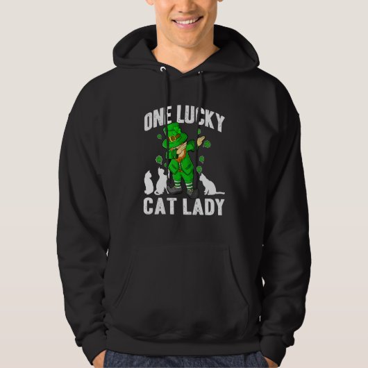 One Lucky Cat Lady St Patricks Day Dabbing Leprech パーカ (正面)