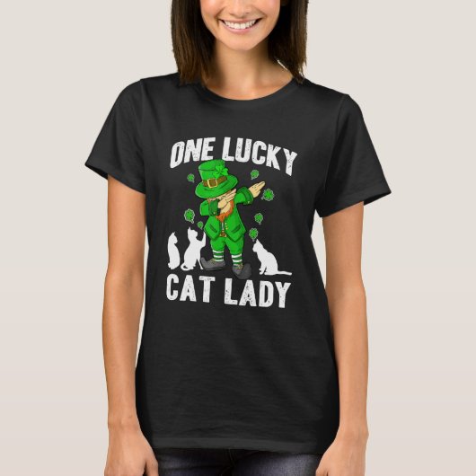 One Lucky Cat Lady St Patricks Day Dabbing Leprech Tシャツ (正面)