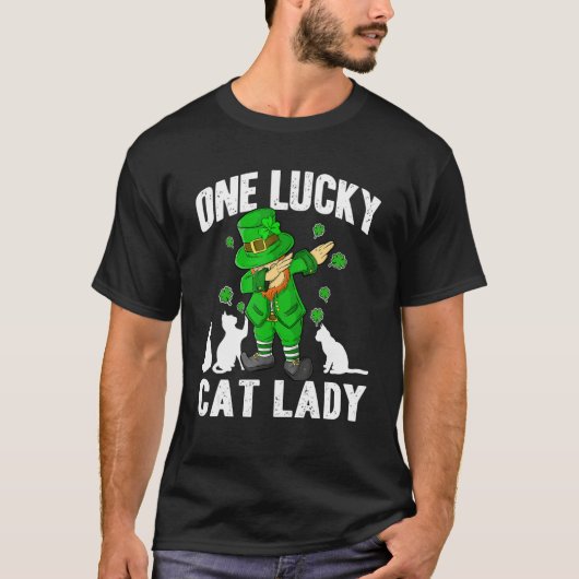 One Lucky Cat Lady St Patricks Day Dabbing Leprech Tシャツ (正面)