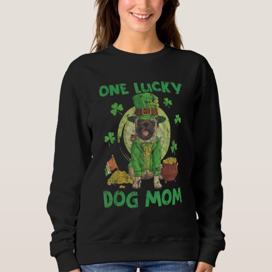 One Lucky Dog Mom Coins Green Clovers スウェットシャツ (正面)