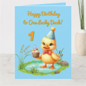 One Lucky Duckフォトガーリー子供の誕生日挨拶 カード (正面)