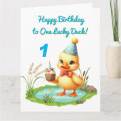 One Lucky Duckフォトガーリー子供の誕生日挨拶 カード (正面)