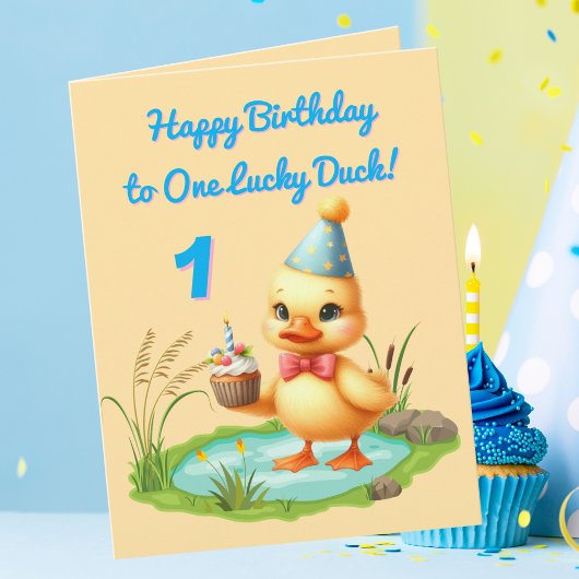 One Lucky Duckフォトガーリー子供の誕生日挨拶 カード