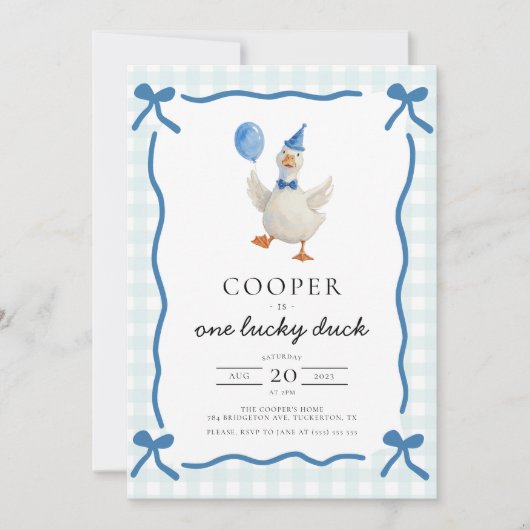 One Lucky Duck 1st Birthday 招待状 (正面)