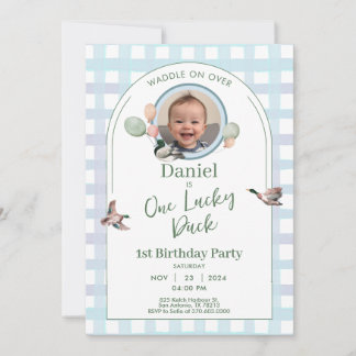 One Lucky Duck 1st Birthday Photo Invitation 招待状