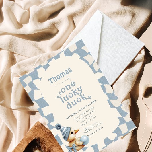 "One Lucky Duck" 1st First Birthday Invitation 招待状