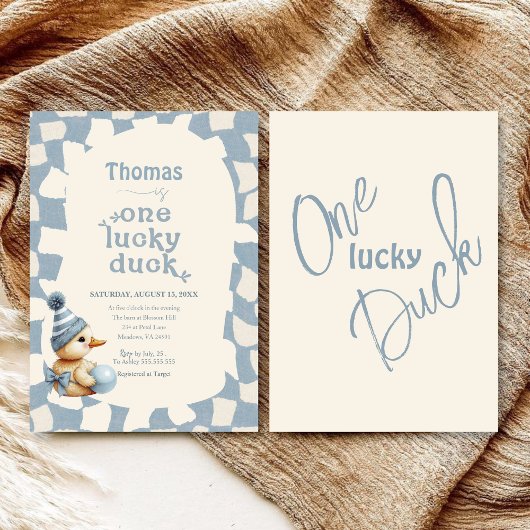 "One Lucky Duck" 1st First Birthday Invitation 招待状