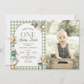 One Lucky Duck Balloon 1st Birthday Photo 招待状 (正面)