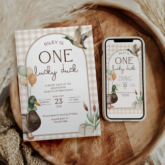 One Lucky Duck Birthday Invitation Boys First 招待状