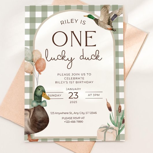 One Lucky Duck Birthday Invitation Boys First Birt 招待状