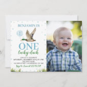 One Lucky Duck Boy 1st Birthday Photo 招待状 (正面)