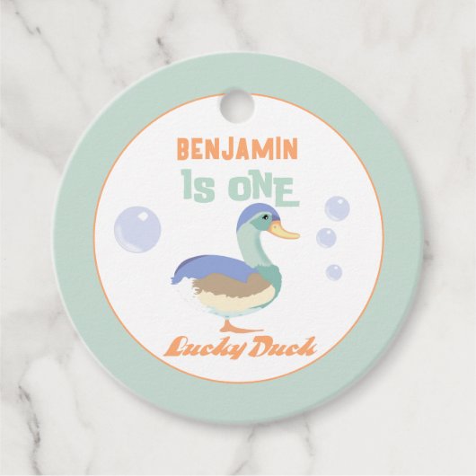 One Lucky Duck & Bubbles 一歳の誕生日 パステル フェイバータグ (正面)