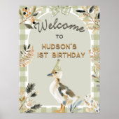 One Lucky Duck Cute Duckling Gingham 1st Birthday ポスター (正面)