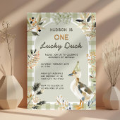 One Lucky Duck Cute Duckling Gingham 1st Birthday 招待状