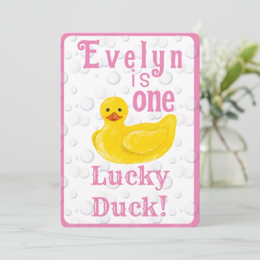 One Lucky Duck First Birthday Invitation 招待状 (スタンド正面)