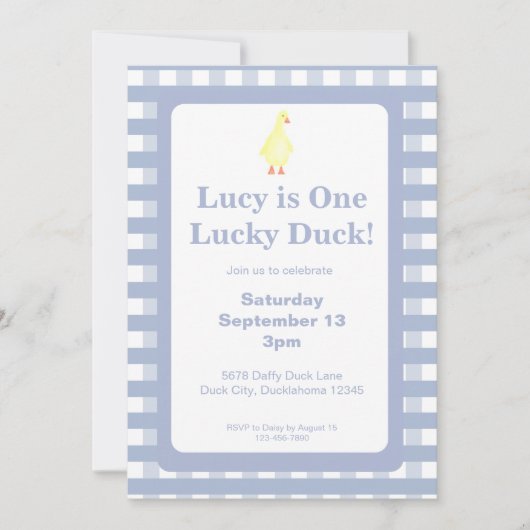 One Lucky Duck Invitation Template (Dusty Blue) 招待状 (正面)